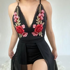 Romper with skirt & embroidery